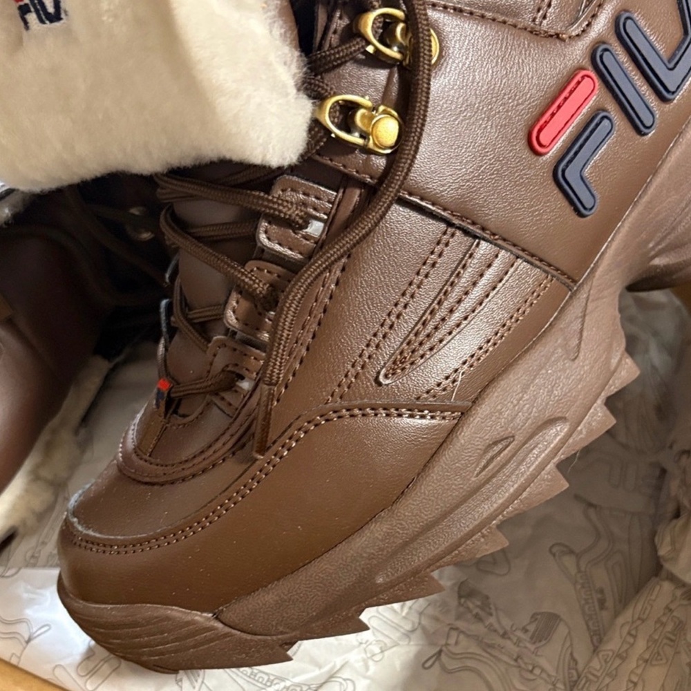 FILA Brown Leather Shearling-Trim Lace-Up Boot - Picture 5 of 6